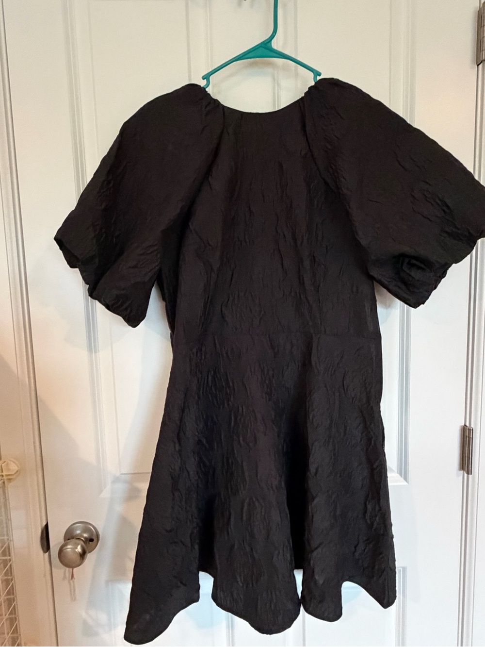 H&M Black Textured Puff-Sleeve Mini Dress